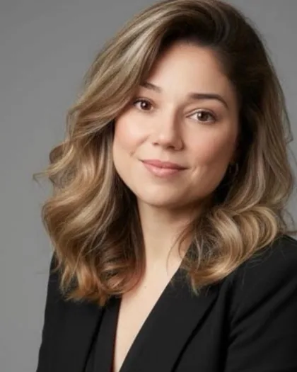 Dra. Vanessa Fernandes de Oliveira em retrato de estúdio, de blazer preto.